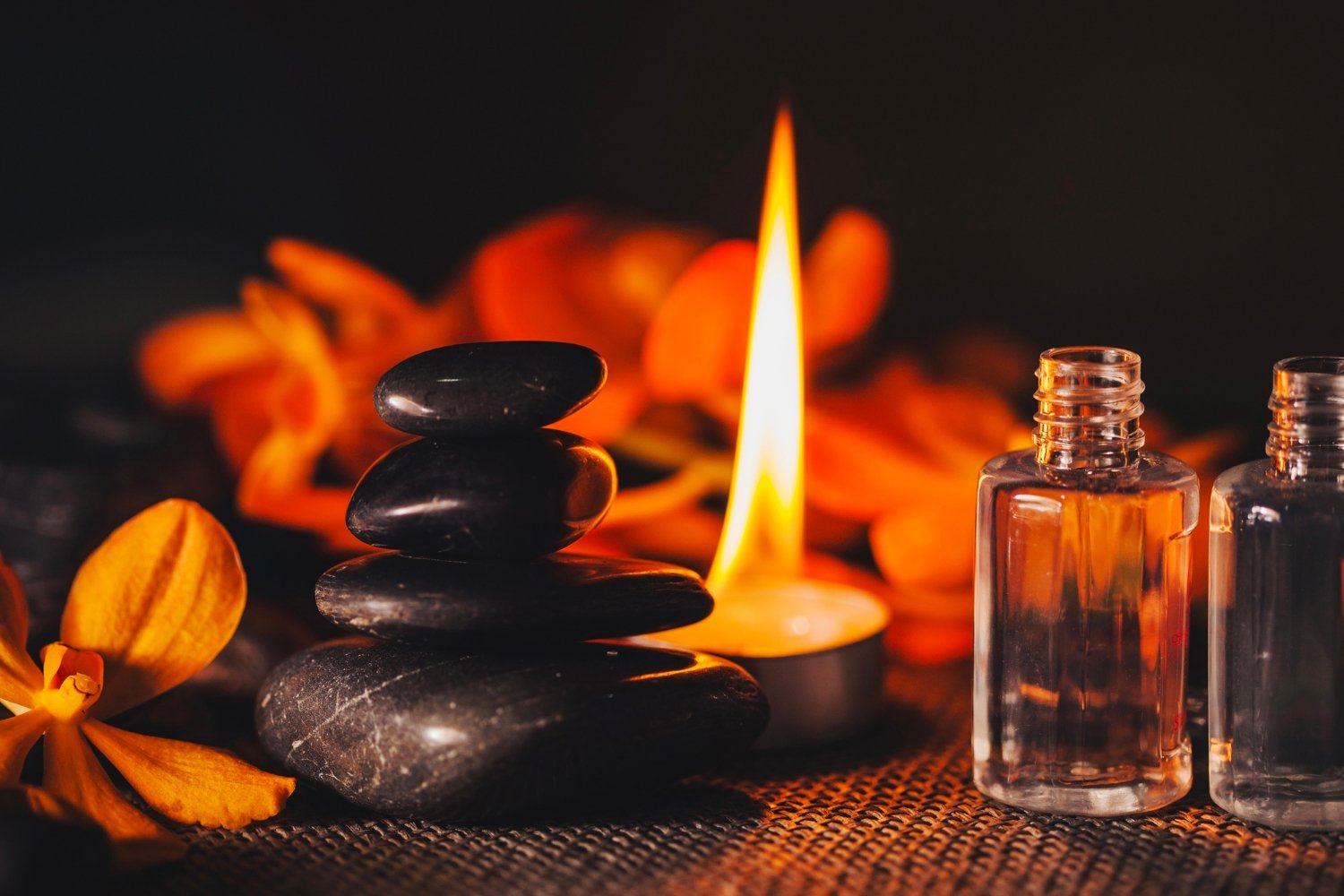 Spa stones, candles and essential oils at The One Family Spa